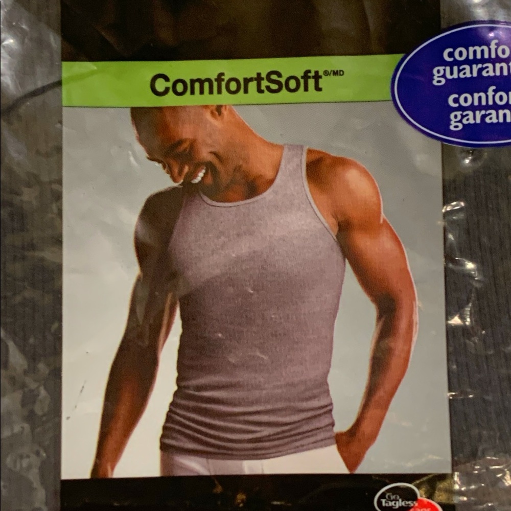 Hanes ComfortSoft Tank Top Black Medium Cotton Only ONE Wife Beater Undershirt